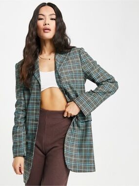 ASOS Teal & Brown Plaid Oversized Blazer